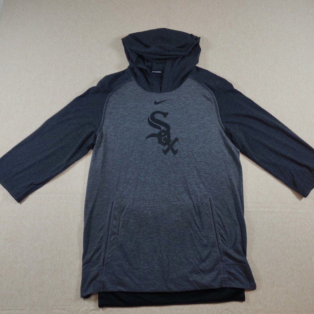 Nike MLB Chicago White Sox Raglan Hoodie Mens Lightweight Grey Pullover Shirt